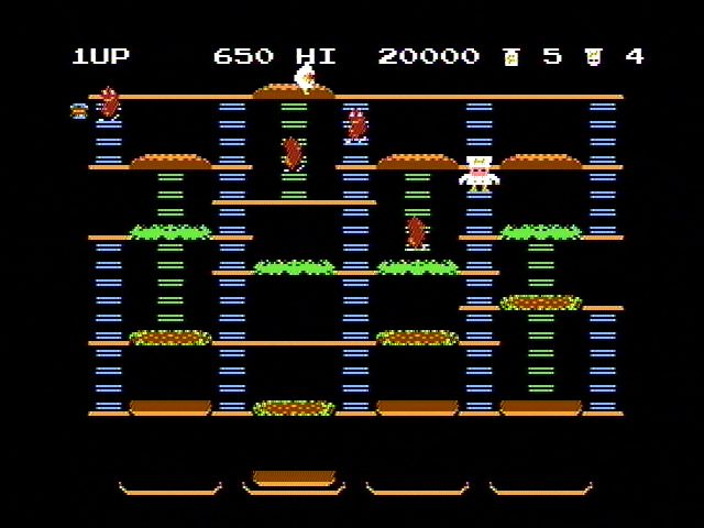 
BurgerTime | NES | gameplay screenshot | Data by MobyGames.com