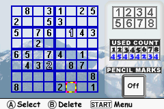 Sudoku Fever | Game Boy Advance | gameplay screenshot | Data by MobyGames.com