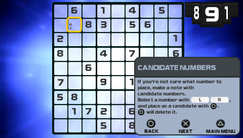 Go! Sudoku | PSP | gameplay screenshot | region=North America | source-country= | zypher-v2 | moby-faeace631913 | Data by MobyGames.com