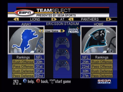 NFL 2K3 | Xbox | gameplay screenshot | region=North America | source-country= | zypher-v2 | moby-b897733fcc92 | Data by MobyGames.com