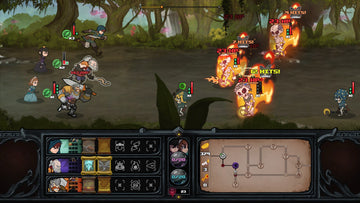 
Has-Been Heroes | Xbox One | gameplay screenshot | Fire attacks against skeletons in a forest