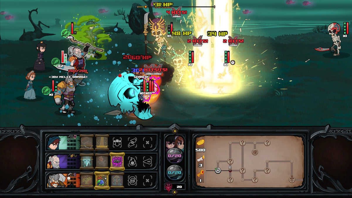 
Has-Been Heroes | Xbox One | gameplay screenshot | Combining magic against undead enemies in a swamp