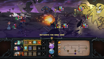
Has-Been Heroes | Xbox One | gameplay screenshot | Coordinating attacks during a multi-lane boss battle