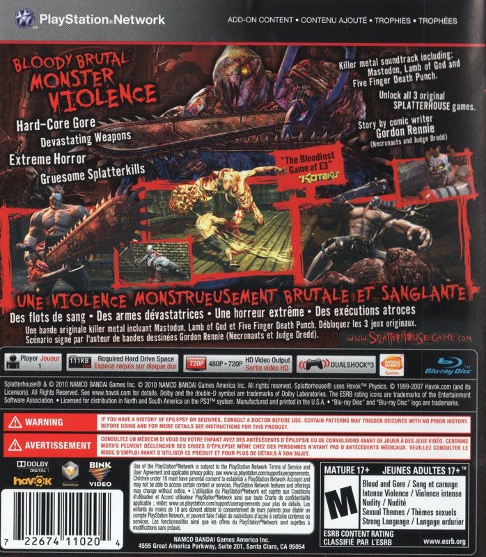 
Splatterhouse | PlayStation 3 | back cover 1