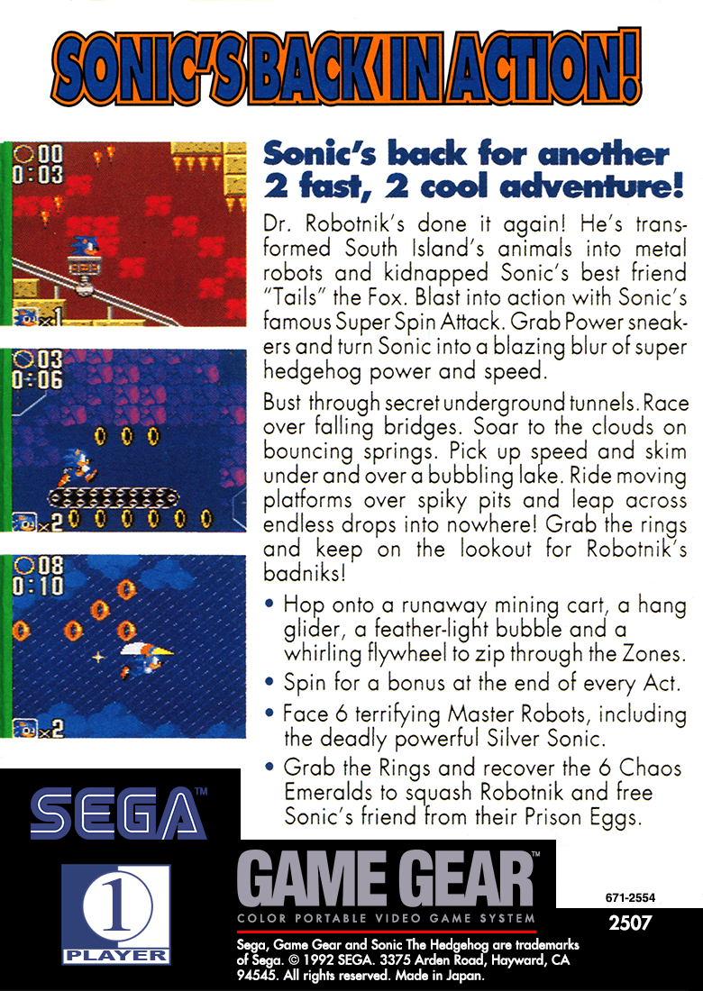 
Sonic the Hedgehog 2 | Game Gear | back cover 1 | Region: North America | Source: LaunchBox