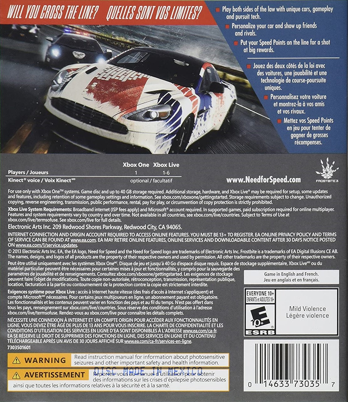 Need for Speed: Rivals | Xbox One | back cover 1 | Region: North America | Source: LaunchBox