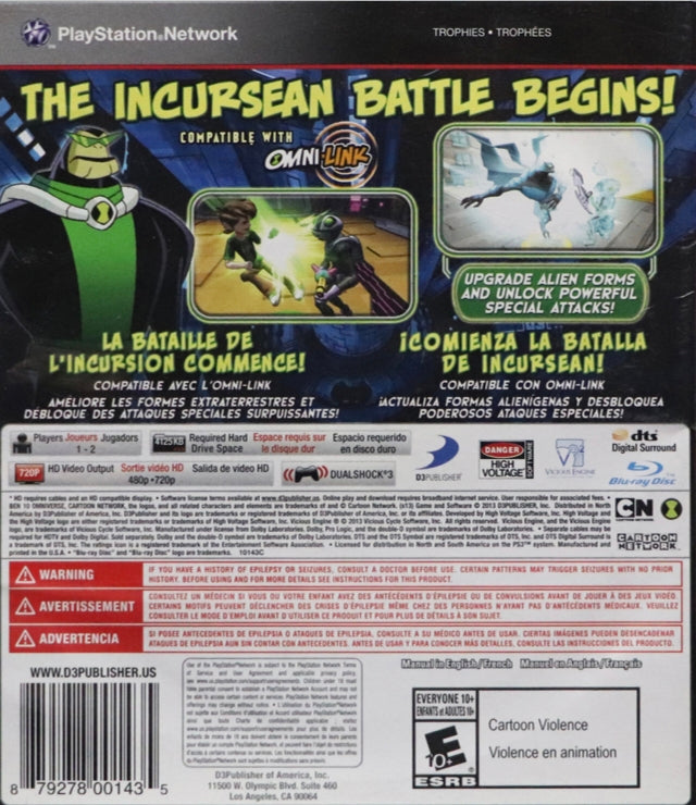 Ben 10: Omniverse 2 | PlayStation 3 | back cover 1 | Region: North America | Source: LaunchBox