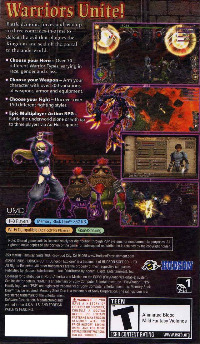 
Dungeon Explorer: Warriors of Ancient Arts | PSP | back cover 1