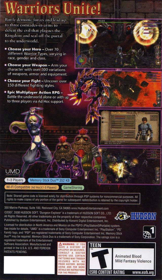 
Dungeon Explorer: Warriors of Ancient Arts | PSP | back cover 1 | Region: North America | Source: LaunchBox