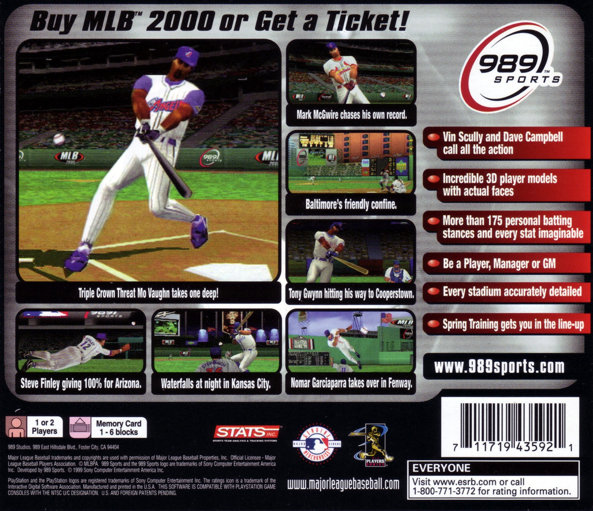 
MLB 2000 | PlayStation | back cover 1 | Region: North America | Source: LaunchBox
