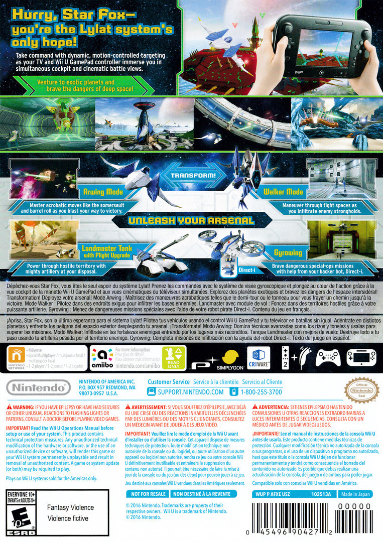 
Star Fox Zero | Wii U | back cover 1