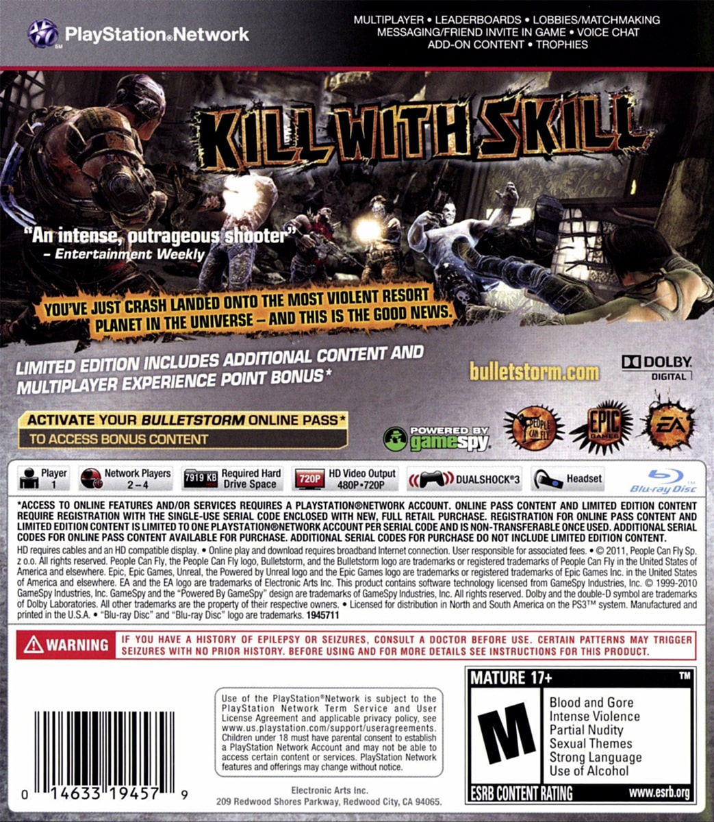 
Bulletstorm | PlayStation 3 | back cover 1 | Region: North America | Source: LaunchBox