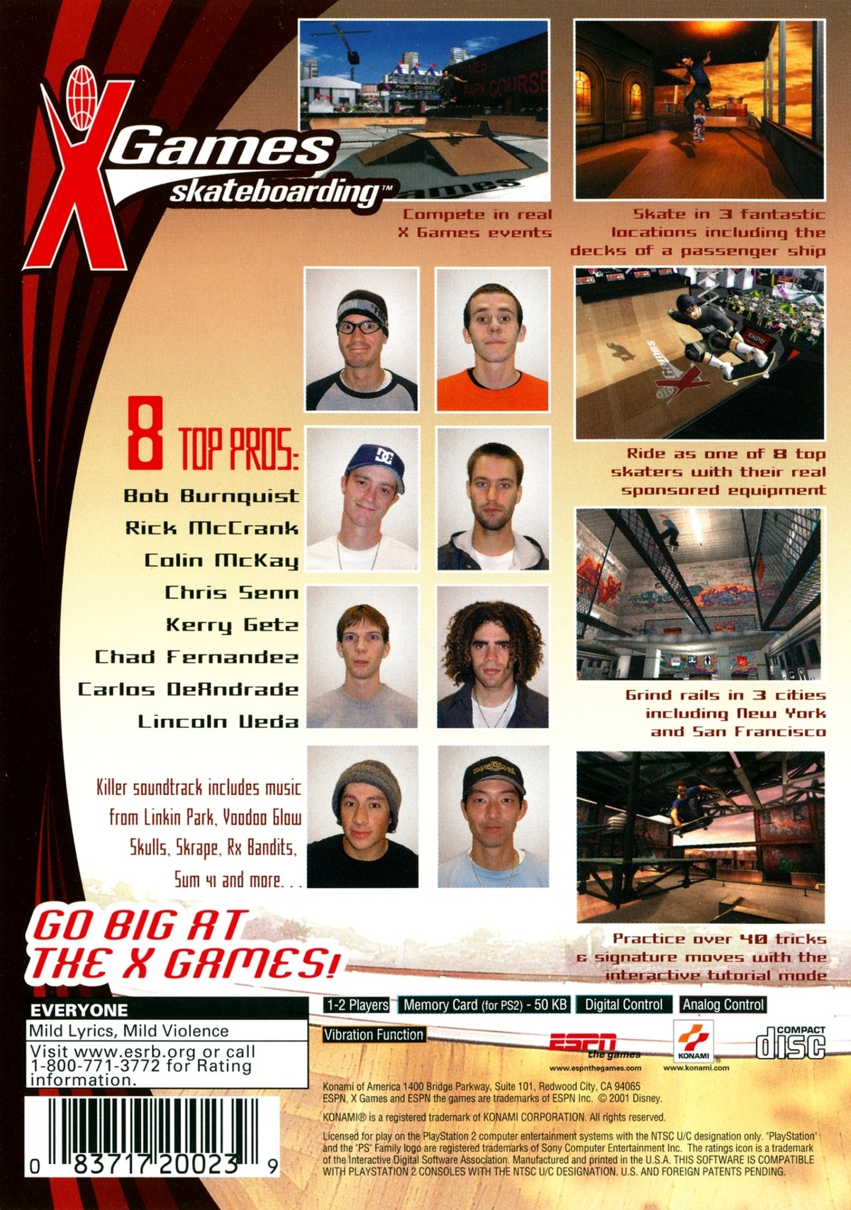 ESPN X Games Skateboarding | PlayStation 2 | back cover 1
