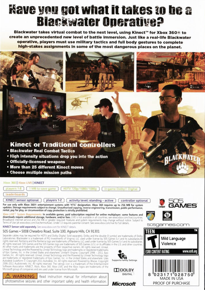 Blackwater | Xbox 360 | back cover 1 | Region: North America | Source: LaunchBox