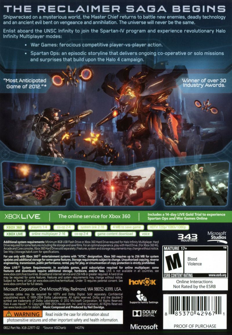 
Halo 4 | Xbox 360 | back cover 1