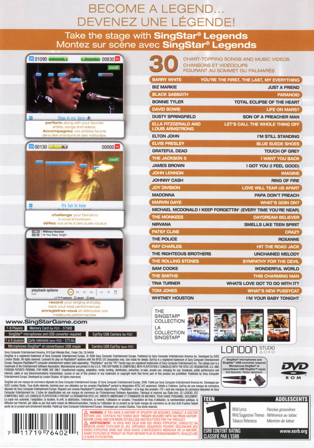 
SingStar: Legends | PlayStation 2 | back cover 1 | Region: North America | Source: LaunchBox
