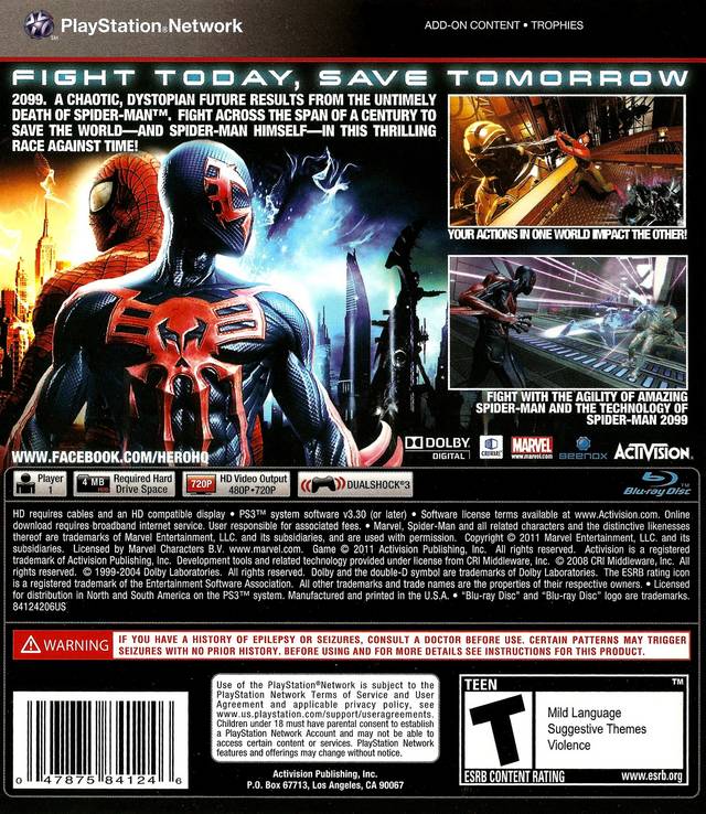 
Spider-Man: Edge of Time | PlayStation 3 | back cover 1 | Region: North America | Source: LaunchBox