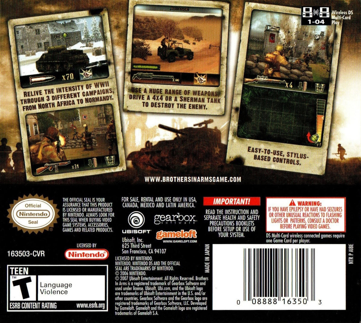Brothers in Arms DS | Nintendo DS | back cover 1