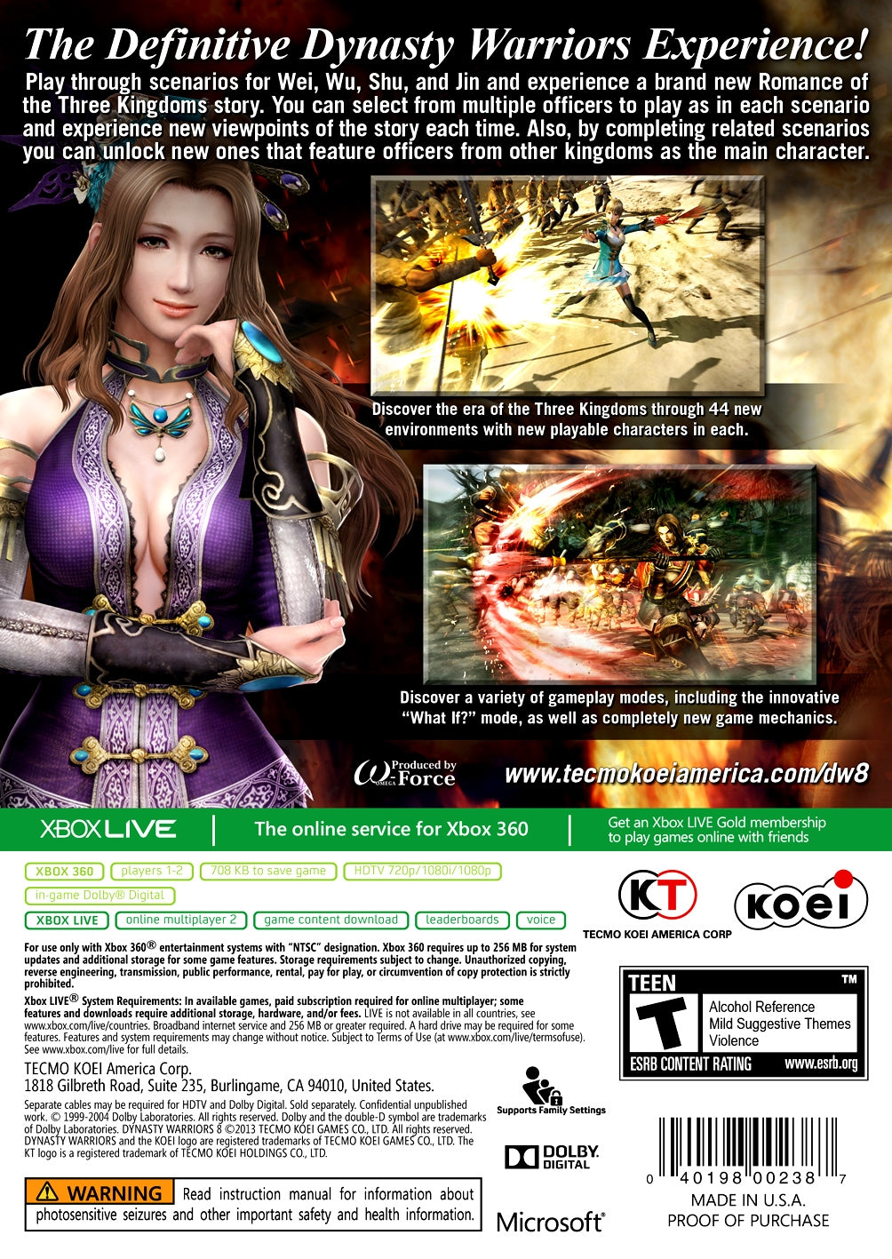 
Dynasty Warriors 8 | Xbox 360 | back cover 1