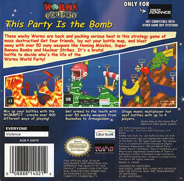 
Worms World Party | Game Boy Advance | back cover 1 | Region: North America | Source: LaunchBox