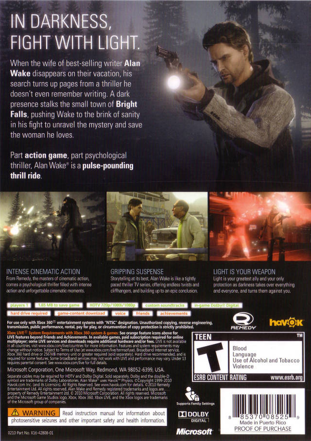 
Alan Wake | Xbox 360 | back cover 1