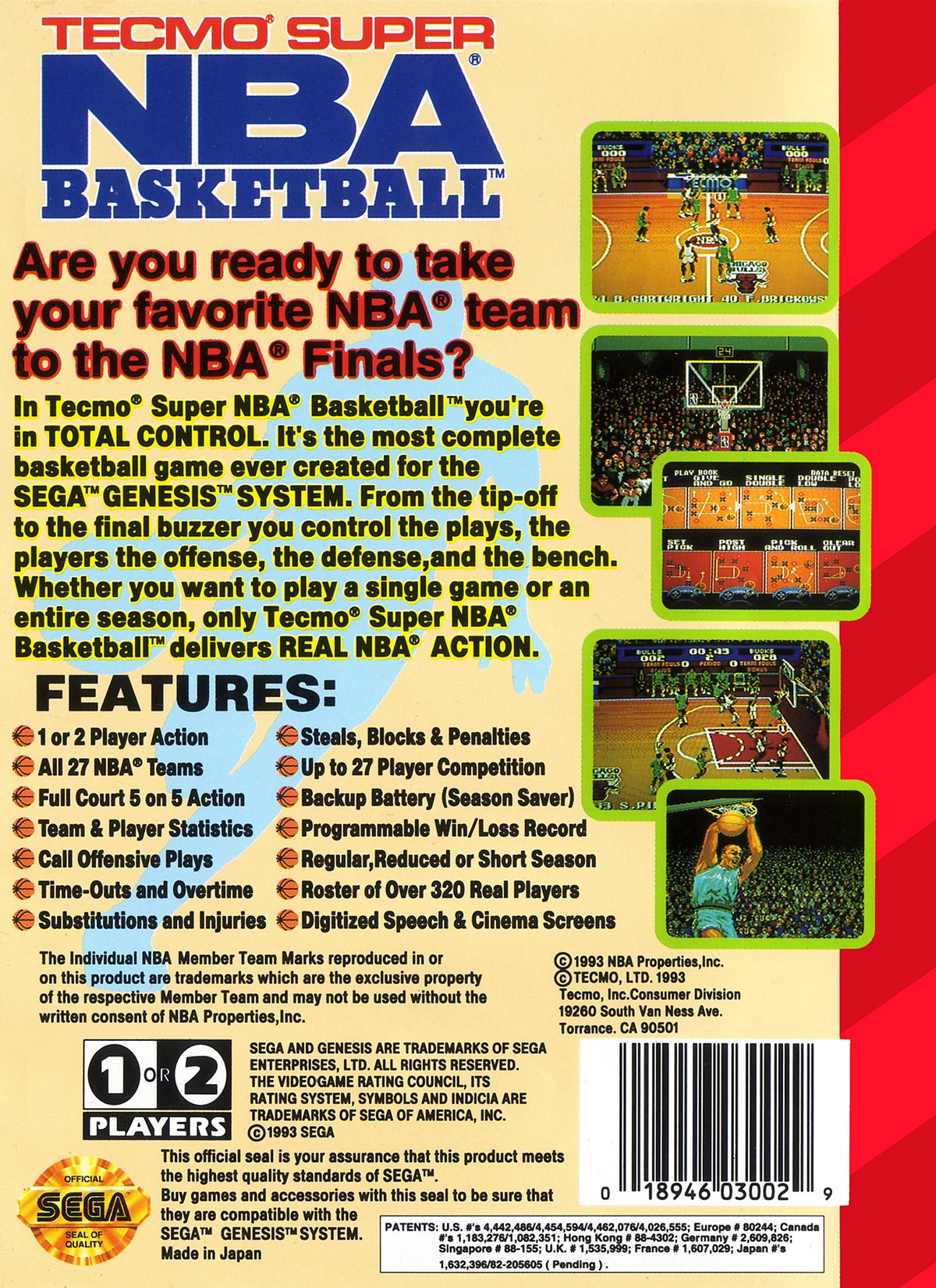 
Tecmo Super NBA Basketball | Genesis | back cover 1