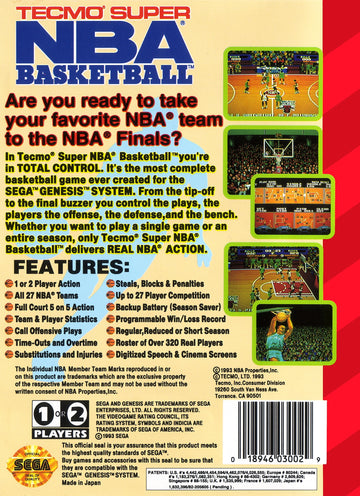 
Tecmo Super NBA Basketball | Genesis | back cover 1