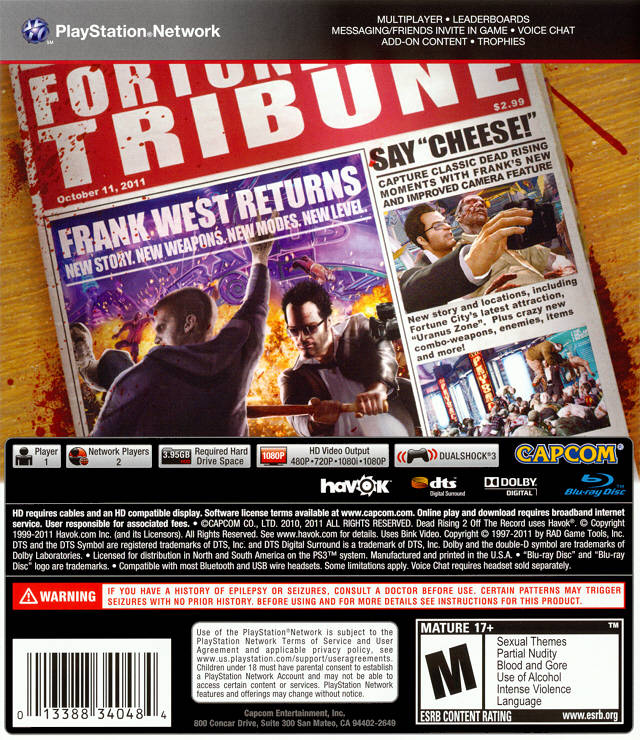 Dead Rising 2: Off the Record | PlayStation 3 | back cover 1 | Region: North America | Source: LaunchBox