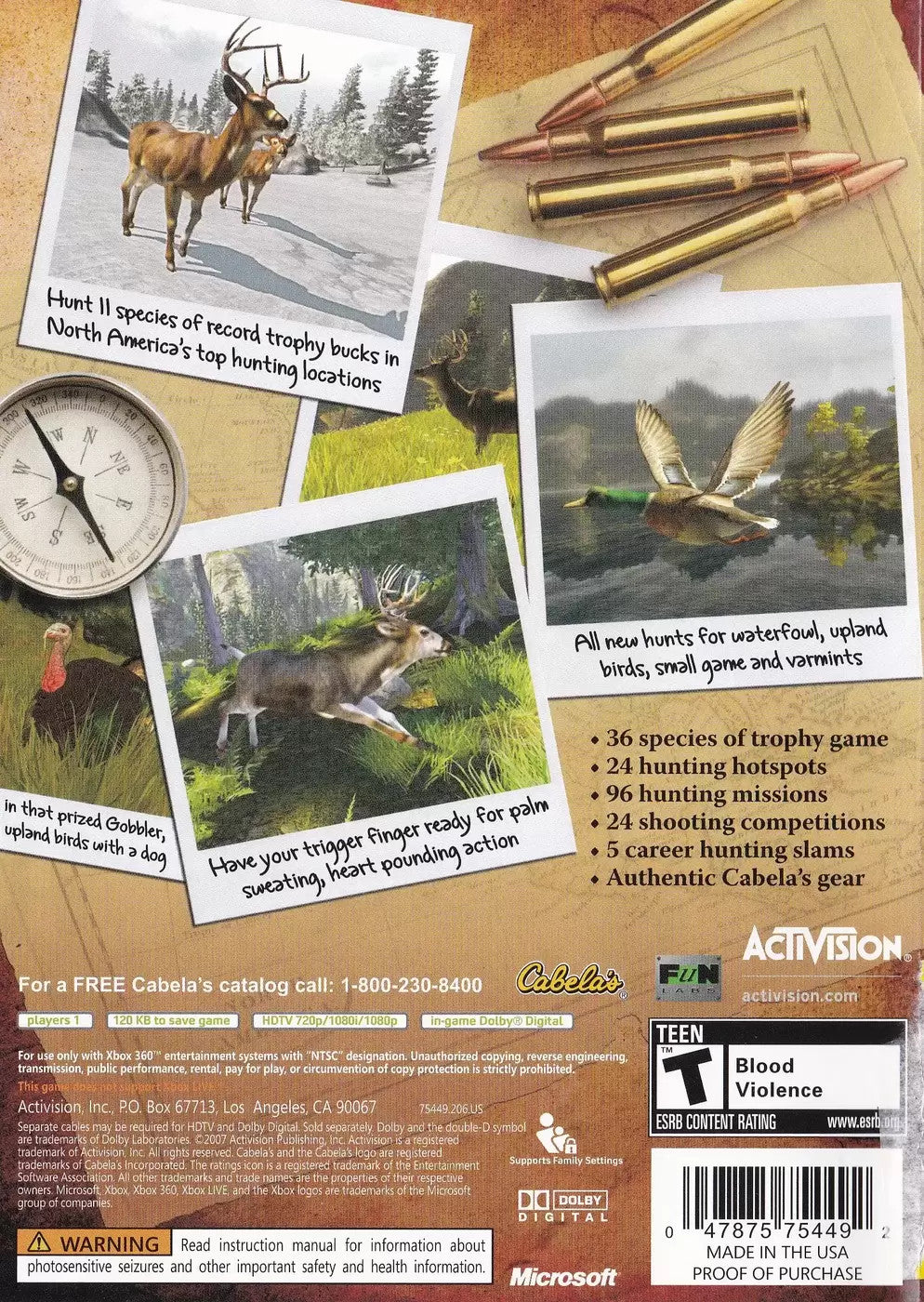 
Cabela's Trophy Bucks | Xbox 360 | back cover 1 | Region: North America | Source: LaunchBox