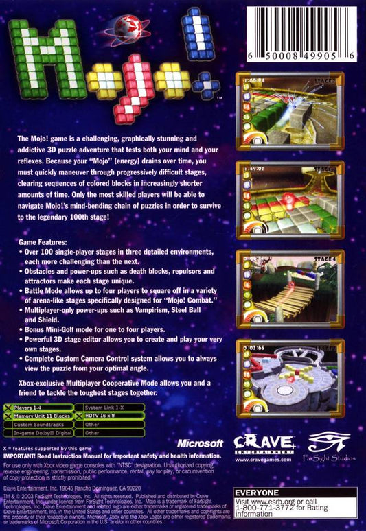 
Mojo! | Xbox | back cover 1 | Region: North America | Source: LaunchBox