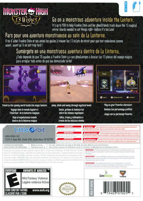 
Monster High: 13 Wishes | Wii | back cover 1