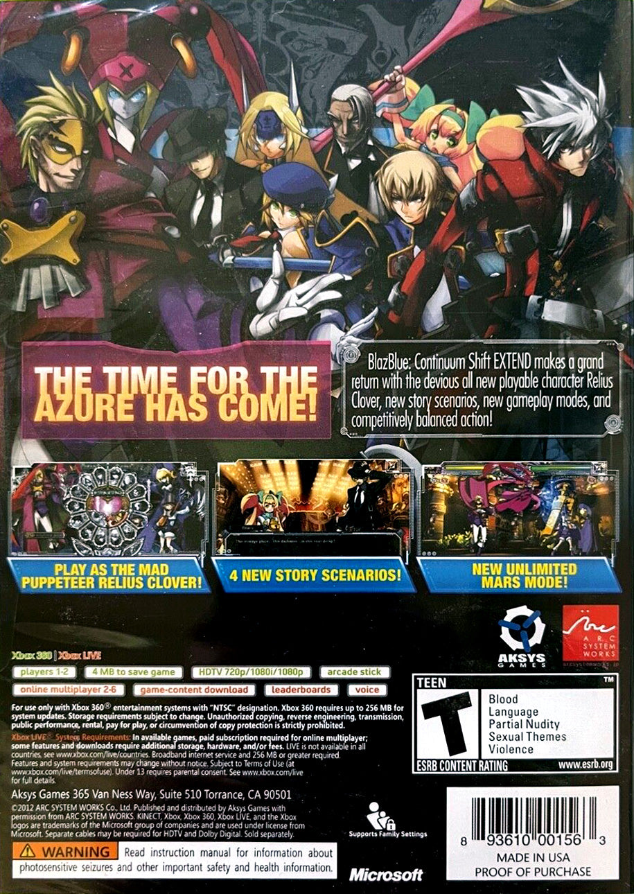 
BlazBlue: Continuum Shift Extend | Xbox 360 | back cover 1 | Region: North America | Source: LaunchBox