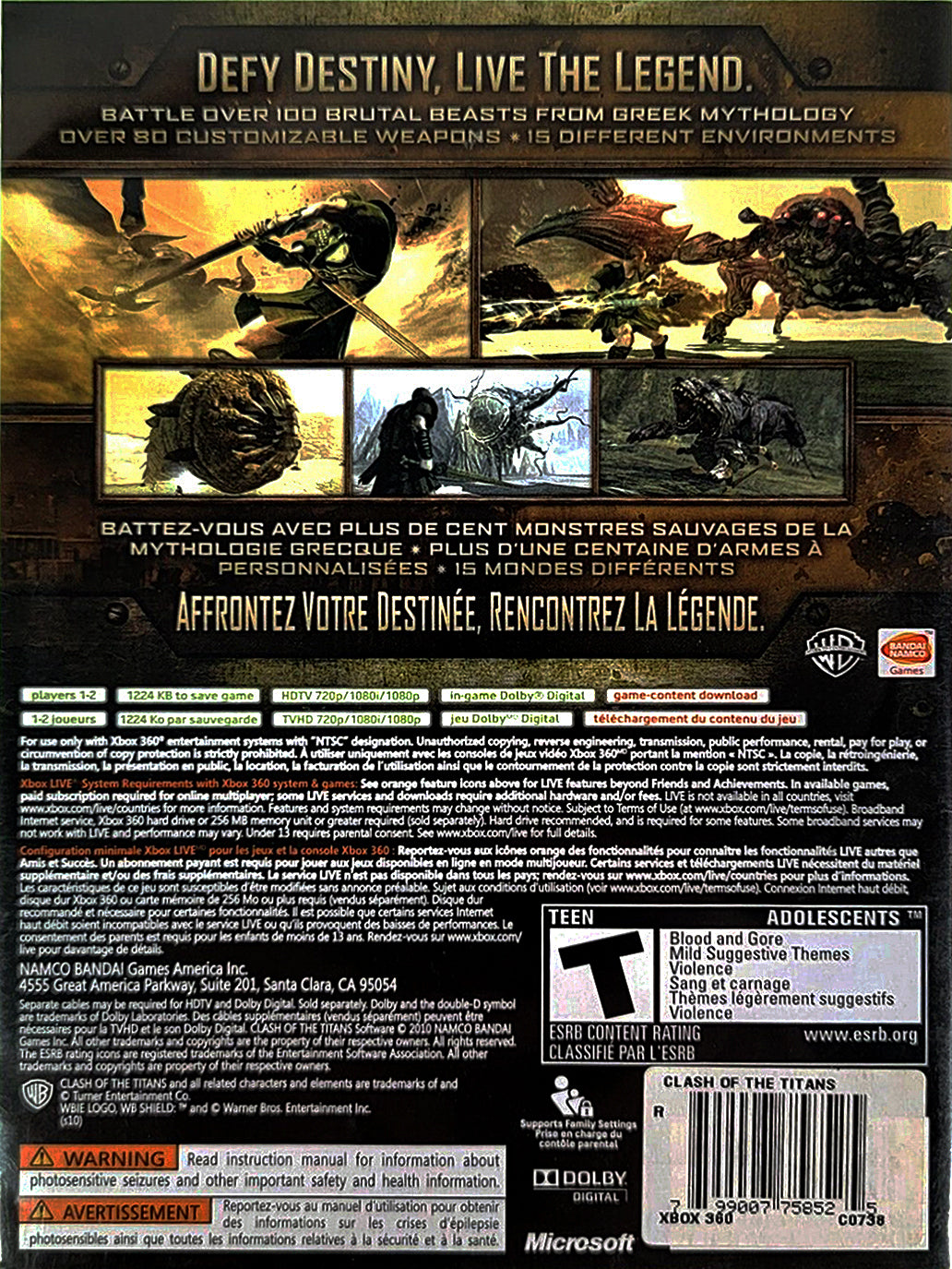 
Clash of the Titans: The Videogame | Xbox 360 | back cover 1