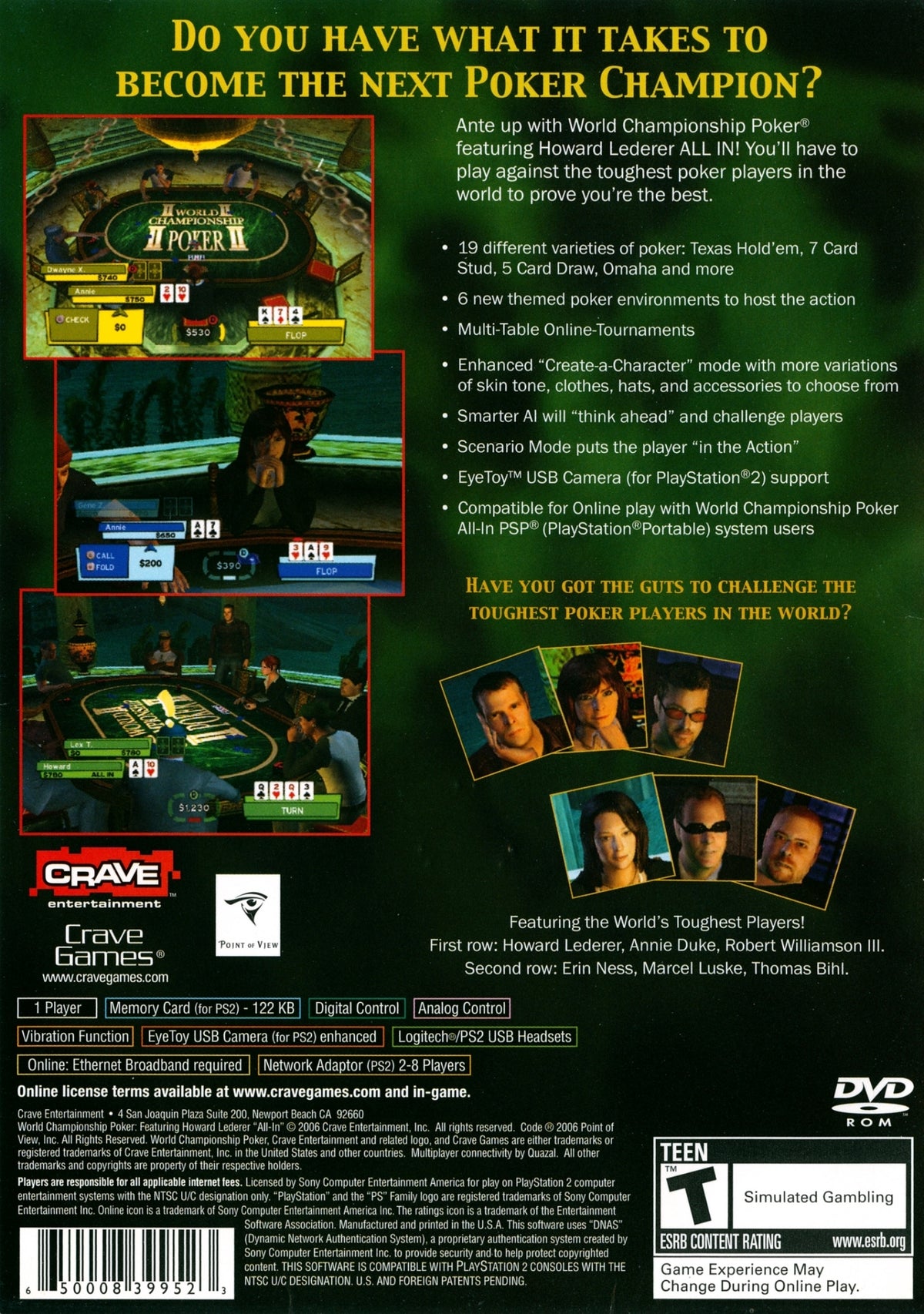 World Championship Poker featuring Howard Lederer: All In | PlayStation 2 | back cover 1 | Region: North America | Source: LaunchBox