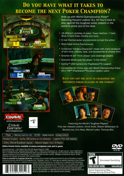 
World Championship Poker featuring Howard Lederer: All In | PlayStation 2 | back cover 1 | Region: North America | Source: LaunchBox