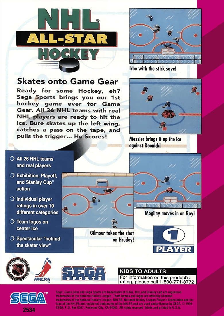 
NHL All-Star Hockey | Game Gear | back cover 1