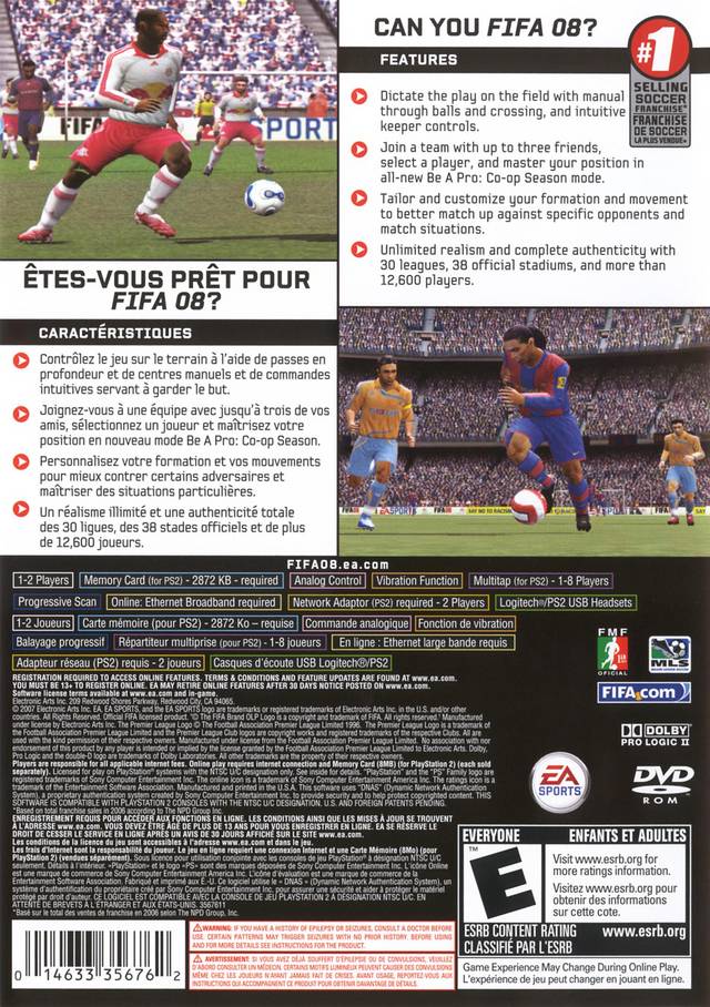 
FIFA Soccer 08 | PlayStation 2 | back cover 1 | Region: North America | Source: LaunchBox