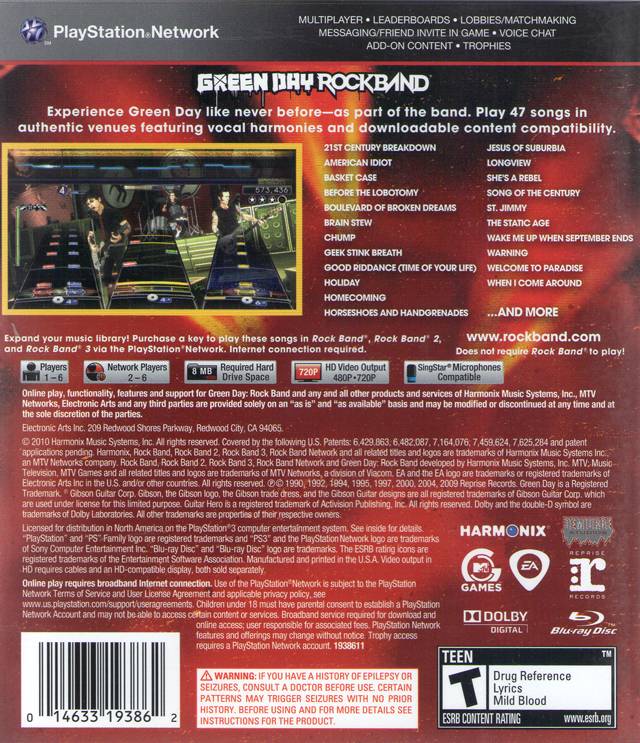 Green Day: Rock Band | PlayStation 3 | back cover 1