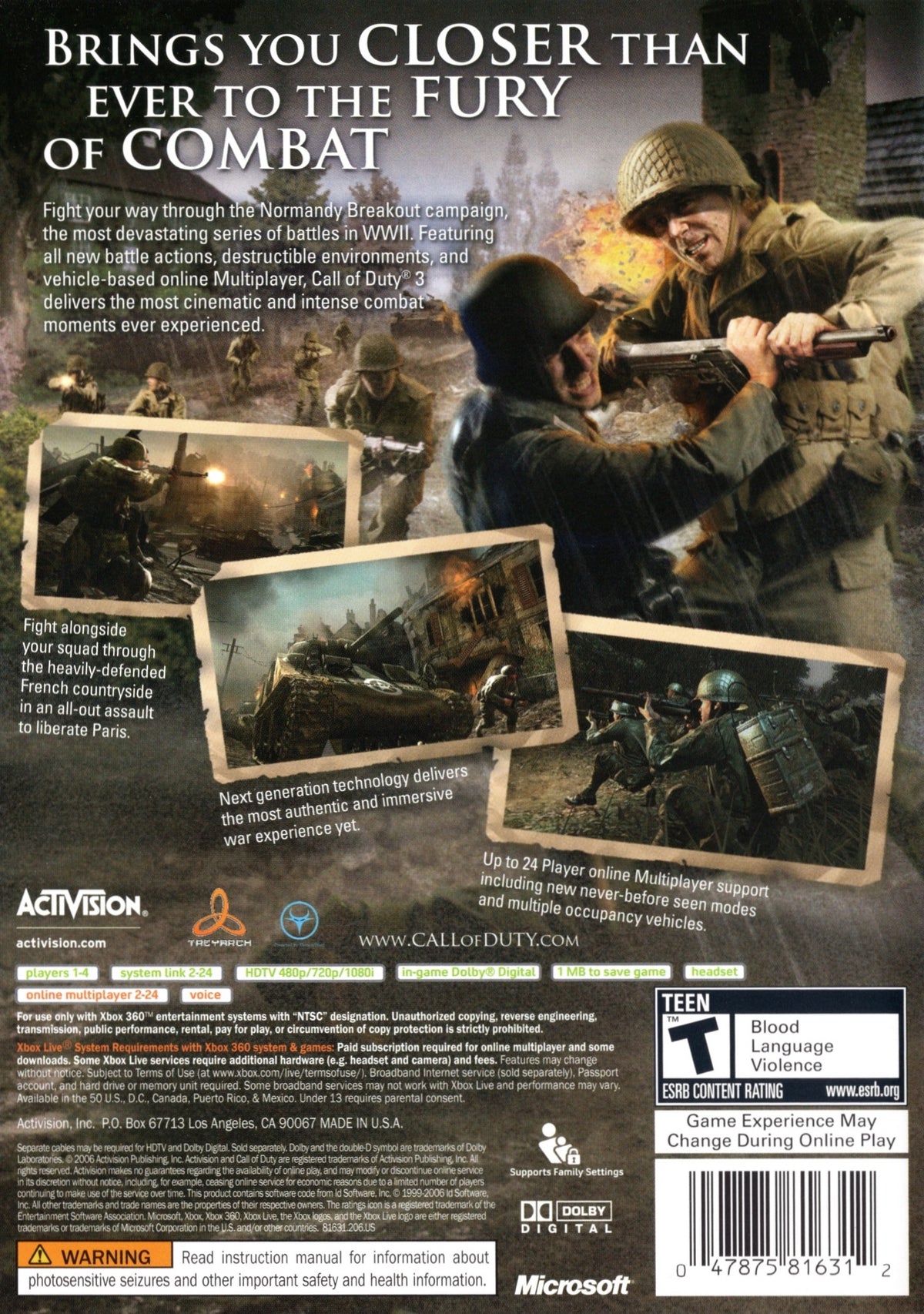 
Call of Duty 3 | Xbox 360 | back cover 1 | Region: North America | Source: LaunchBox
