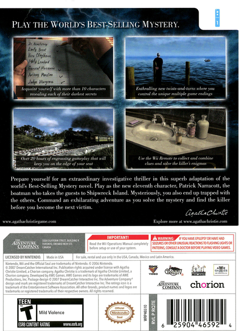 
Agatha Christie: And Then There Were None | Wii | back cover 1