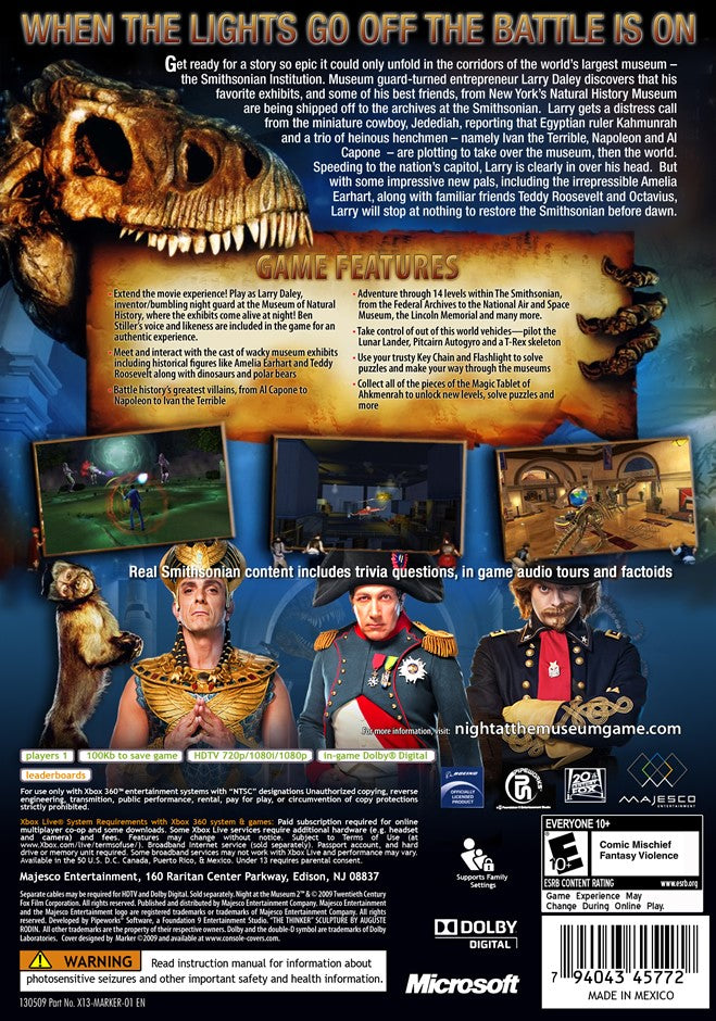 
Night at the Museum: Battle of the Smithsonian - The Video Game | Xbox 360 | back cover 1 | Region: North America | Source: LaunchBox