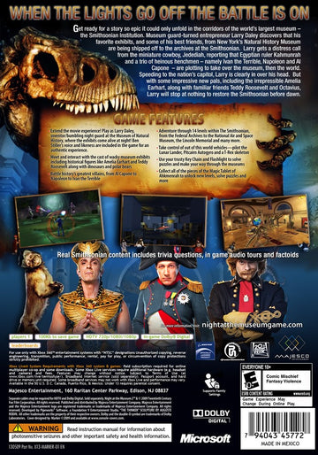 
Night at the Museum: Battle of the Smithsonian - The Video Game | Xbox 360 | back cover 1 | Region: North America | Source: LaunchBox