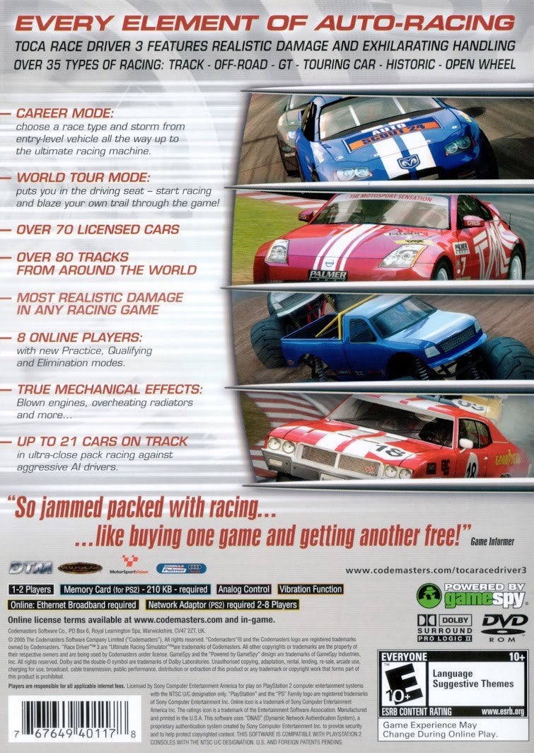 TOCA Race Driver 3 | Xbox | back cover 1 | Region: North America | Source: LaunchBox