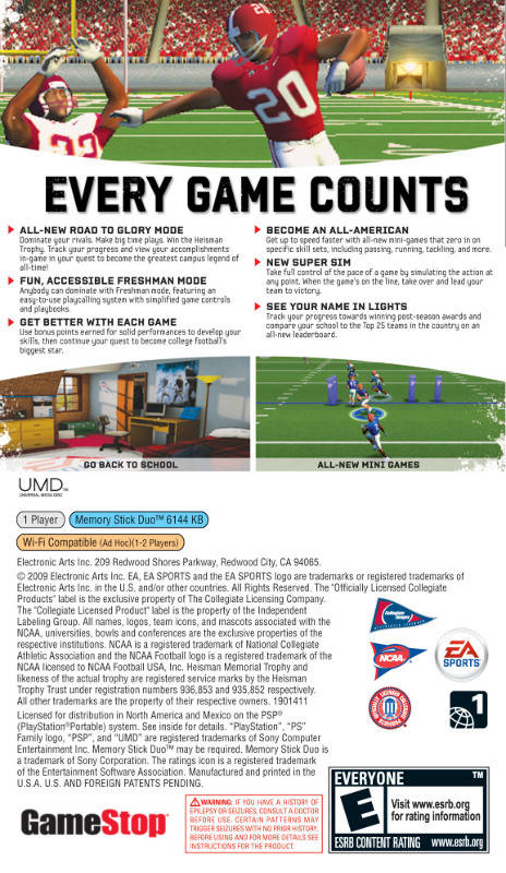 
NCAA Football 10 | PSP | back cover 1