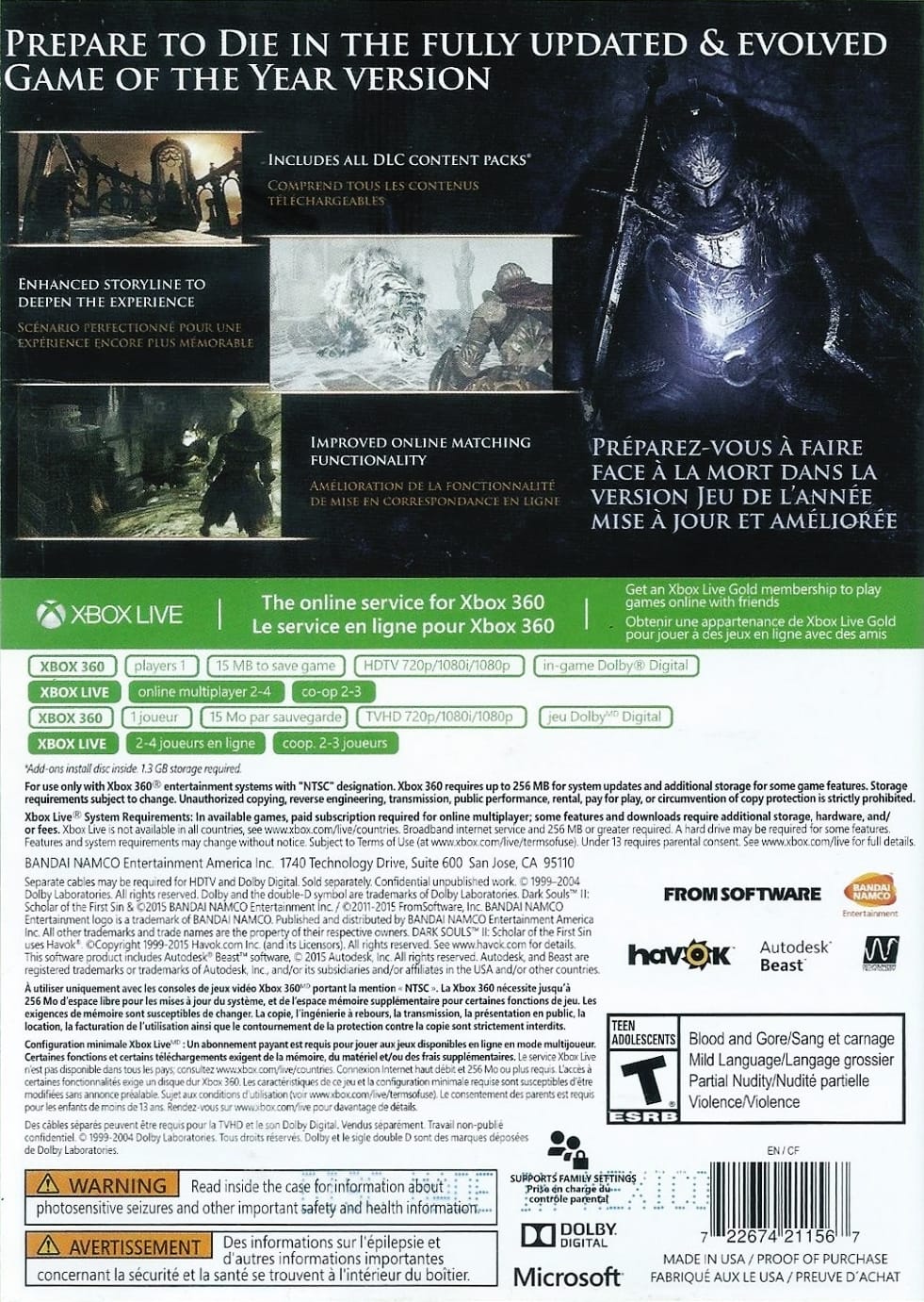 
Dark Souls II: Scholar of the First Sin | Xbox 360 | back cover 1 | Region: North America | Source: LaunchBox