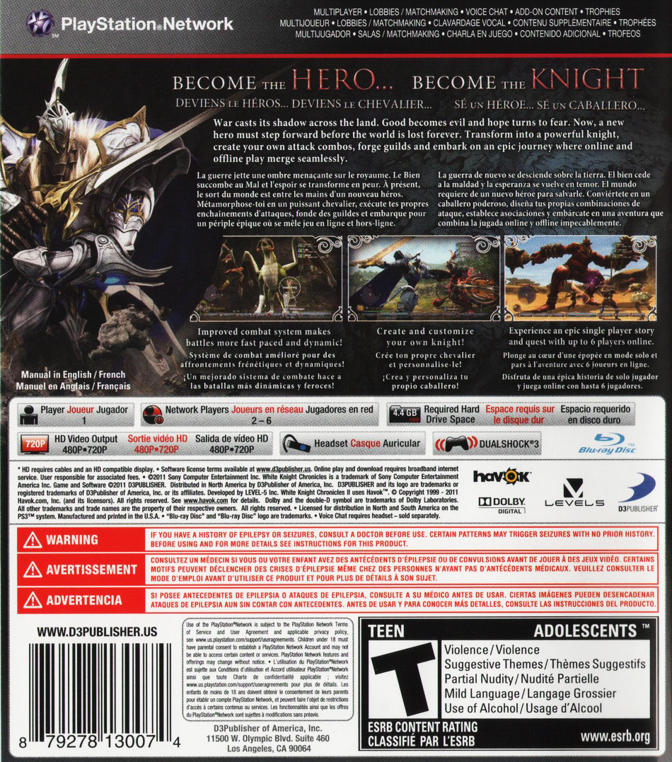 
White Knight Chronicles II | PlayStation 3 | back cover 1 | Region: North America | Source: LaunchBox