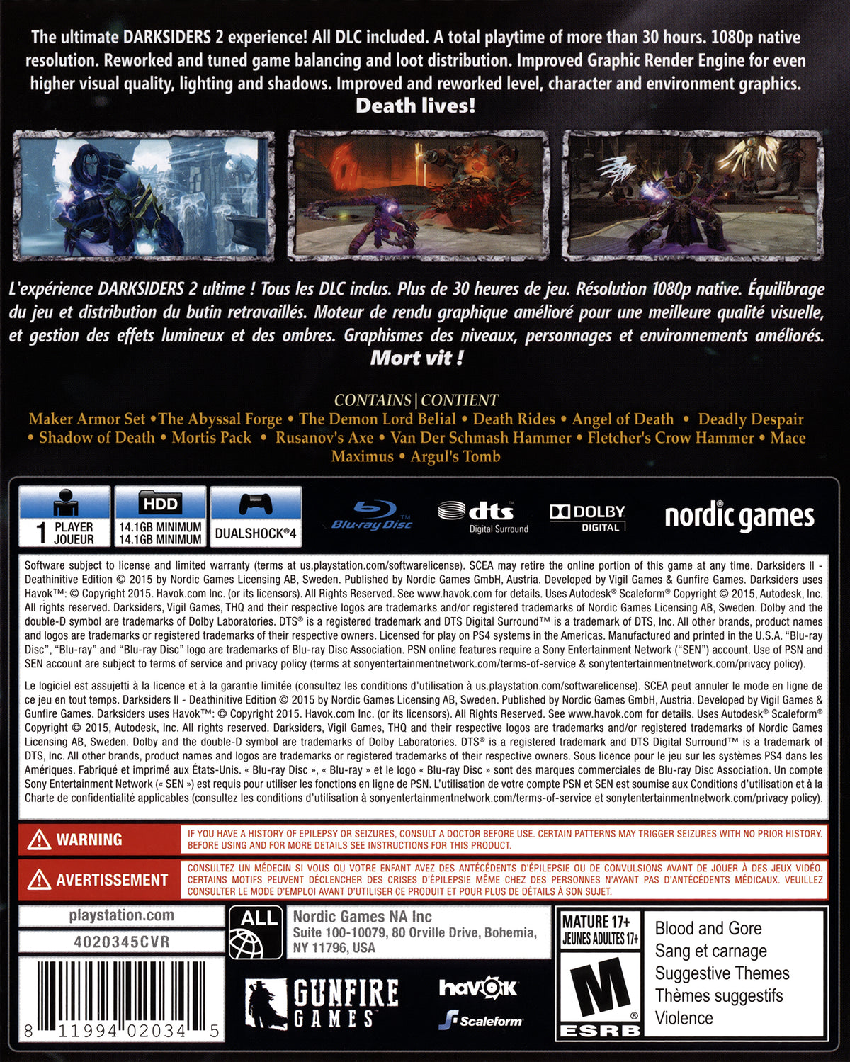 
Darksiders II: Deathinitive Edition | PlayStation 4 | back cover 1 | Region: North America | Source: LaunchBox