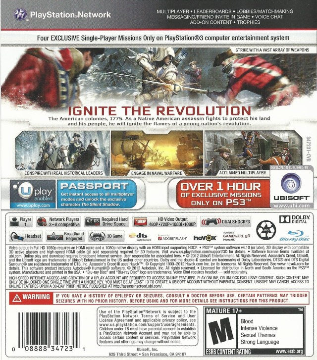 Assassin's Creed III | PlayStation 3 | back cover 1