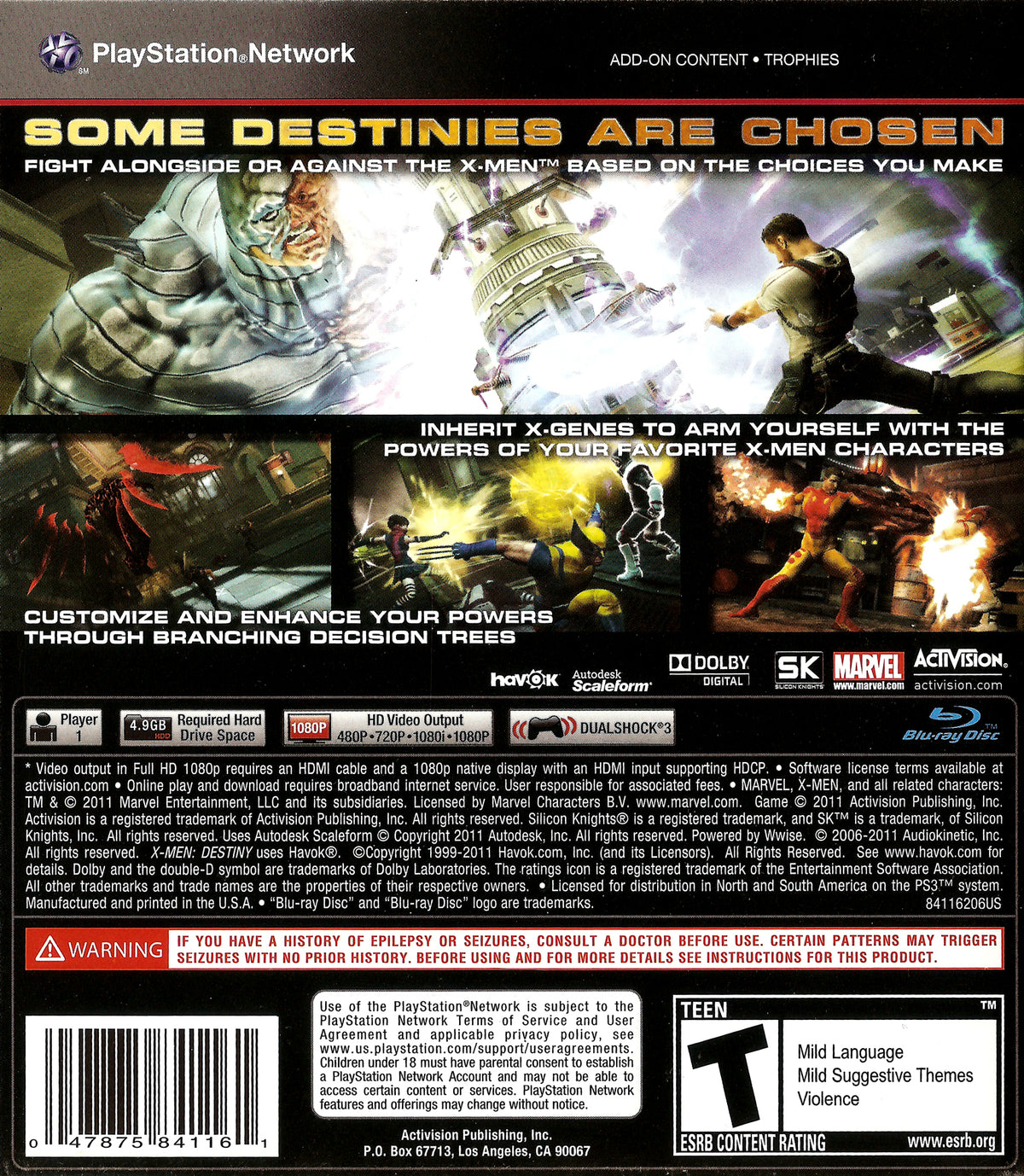 
X-Men: Destiny | PlayStation 3 | back cover 1 | Region: North America | Source: LaunchBox