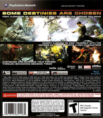 
X-Men: Destiny | PlayStation 3 | back cover 1 | Region: North America | Source: LaunchBox